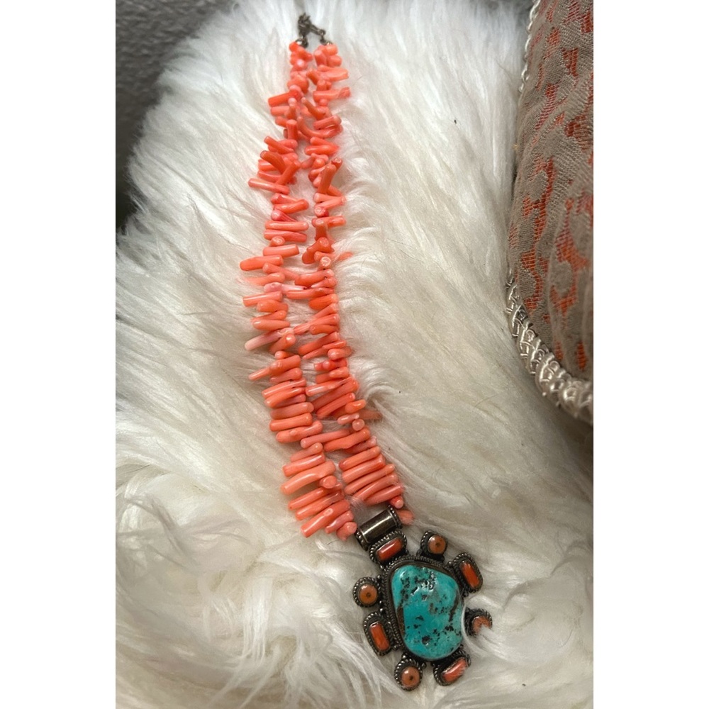 Authentic Turquoise and coral silver necklace from Sedona, AZ jewelry shop